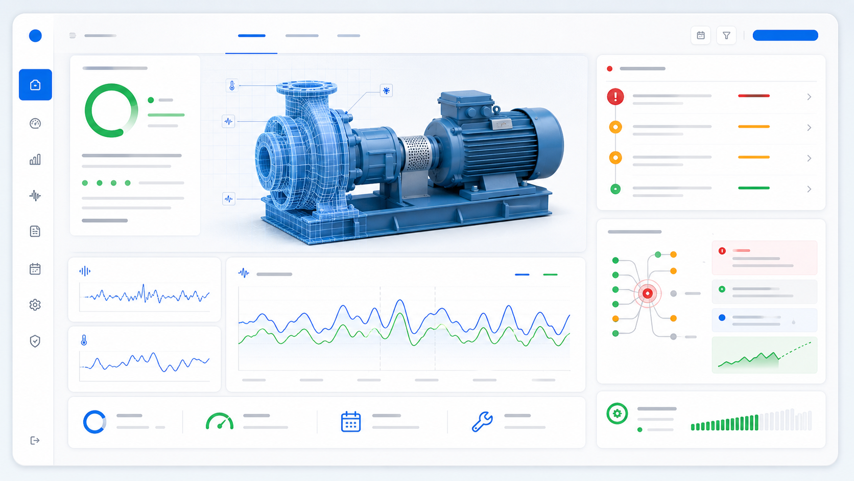 Enserv EAHM enterprise asset health management dashboard with digital twin, asset health score, alerts, and predictive maintenance trends
