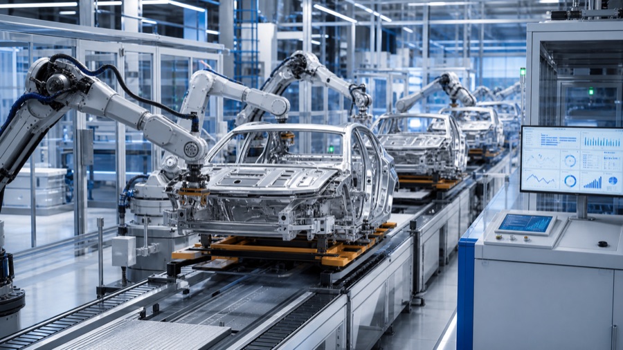 Automotive manufacturing line for machine monitoring and production traceability